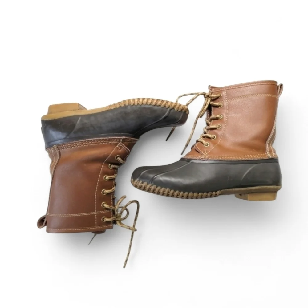 Khombu Letty Leather and Rubber Duck Boots in Brown and Tan Size 7